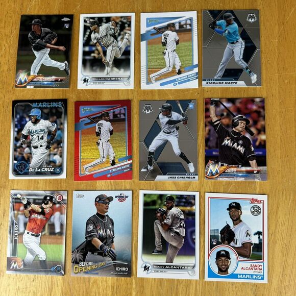 Miami Marlins 12 Card Lot NM Sandy Alcantara 2018 Topps Chrome RC Marte Refractr - Picture 1 of 13